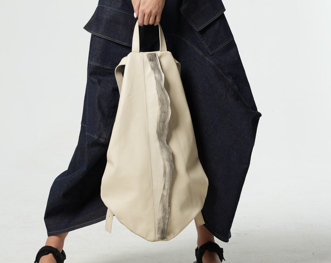 Beige Leather Backpack / Womens Leather Backpack / Leather Backpack Purse Women / Beige Backpack / Beige Leather Bag METB0039