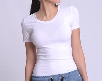 High Quality Summer T-Shirt / Plain White Tee / Short Sleeve Top / Basic Tee Shirt / Blank T-Shirt / Snow White T-shirt METT0190