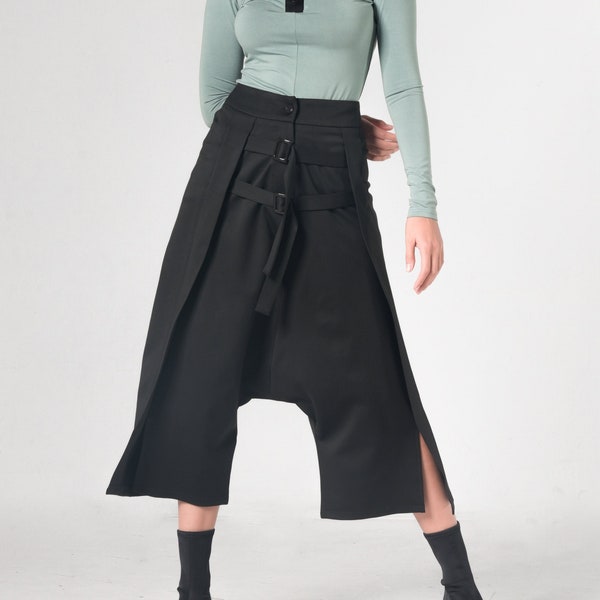 Schwarze Haremshose / Oversized Hose / Avantgarde Kleidung / Maxi Hose / Japanische Hose / Hose mit weitem Bein Frauen / Hose mit tiefem Schritt