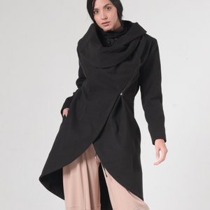 Black Winter Coat / Avant Garde Clothing /Cashmere Long Coat /Avant Garde Coat / Asymmetrical Coat / Long Black Coat METC0003