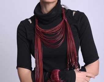 Long Red Statement Necklace / Extravagant Accessory /  Red Rope Necklace META0029