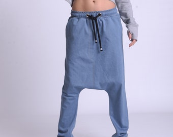 NEW Denim Elastic Waist PantsDenim Harem PantsDrop Crotch PantsCasual Wide Leg PantsDenim Maxi PantsDrawstring Waist PantsJean Pants