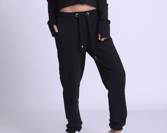 Unisex Black Lounge Sweatpants / Elastic Waist Pants / Plus Size Pants / Black Jogging Pants / Black Gym Pants