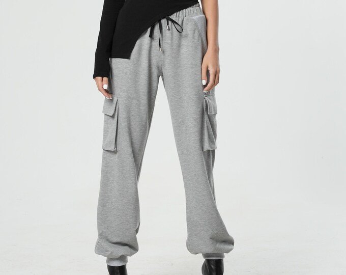 Baggy Cargo Pants / Techwear Pants / Grey Cargo Pants / Sweatpants Women / Custom Sweatpants / Loose Long Pants / Streetwear Pants METP0109