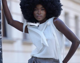 Sleeveless Top In Ivory / Asymmetrical Summer Blouse / Extravagant Top METT0280