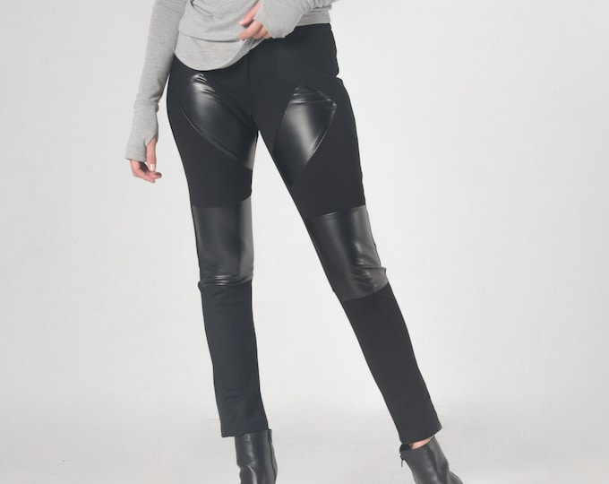 Fall Leggings / Tight Pants / Slim Fit Pants / Black Leather Pants / Leather Pants Women / Vegan Leather Pants / Goth Pants