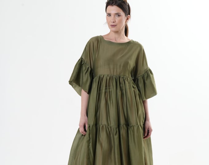 Transparent Tunic Top / Oversize Sheer Tunic In Khaki METT0275_Khaki