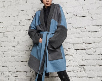 Plus Size Winter Coat / Denim Cardigan / Maxi Winter Coat / Belted Cardigan / Bohemian Coat / Maternity Cardigan / Warm Waistcoat