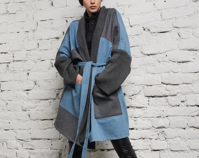 Plus Size Winter Coat / Denim Cardigan / Maxi Winter Coat / Belted Cardigan / Bohemian Coat / Maternity Cardigan / Warm Waistcoat