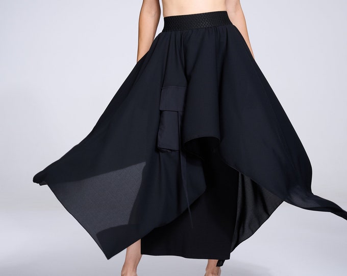 Long Chiffon Skirt / Chiffon Maxi Skirt / Plus Size Maxi Skirt / Long Boho Skirt / Gypsy Long Skirt / Asymmetrical Skirt METSk0038