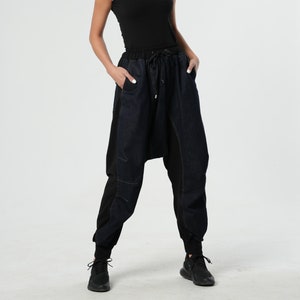 Denim Harem Pants / Bohemian Pants / Avant Garde Clothing / Wide Leg Pants Women / Harem Trousers / Maxi Pants / Plus Size Clothing METP0112