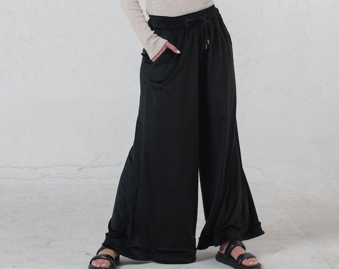 Velvet Trousers / Yoga Palazzo Pants / Boho Wide Leg Pants / Black Velvet Pants / Elastic Waist Pants /Plus Size Yoga Pants /Gypsy Pants