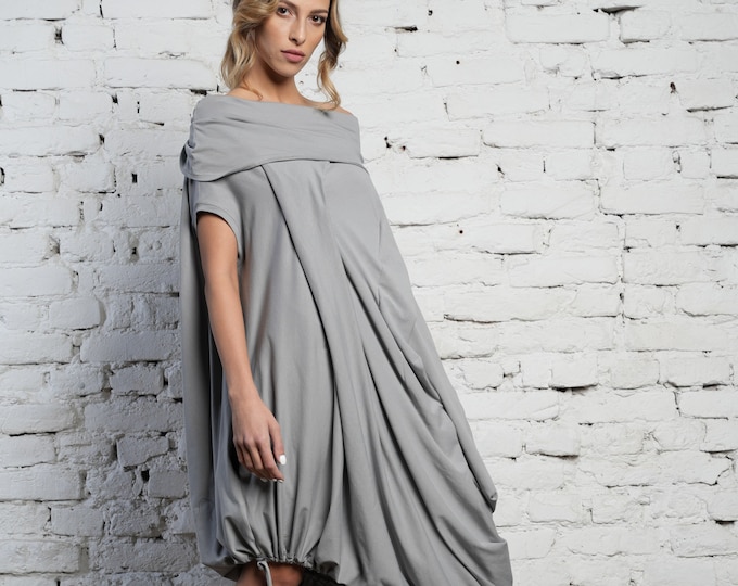 Oversized Cotton Dress / Maxi Kaftan In Gray / Asymmetrical Loose Dress METD0217