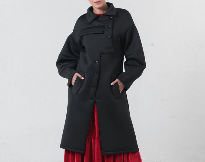 Neoprene Coat / Long Trench Coat / Neoprene Jacket / Military Trench Coat / Warm Winter Coat / Womens Trench Coat / Soldier Coat