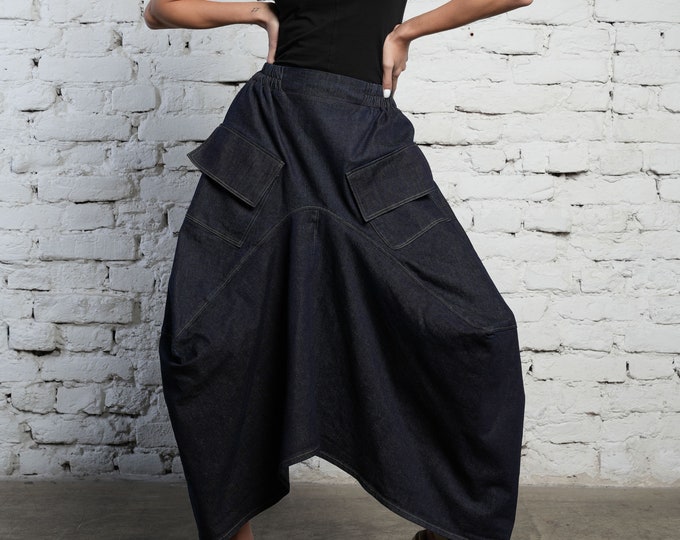 Asymmetrical Skirt / Modest Denim Skirt / Plus Size Jean Skirt / Long Maxi Skirt / Loose Skirt / Plus Size Maxi Skirt / Asymmetric Skirt
