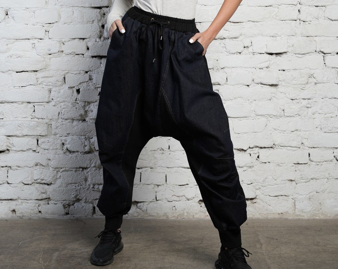Denim Harem Pants / Oversized Pants / Maxi Pants / Japanese Pants / Casual Pants / Elastic Waist Pants / Harem Trousers  METP0112