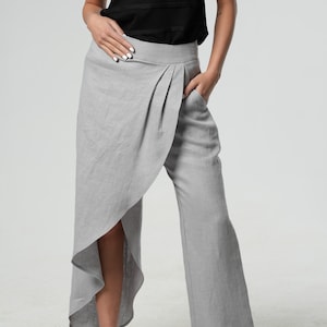 Grey Linen Pants / Maxi Pants / Linen Pants / Loose Pants Women / Asymmetrical Pants / Loose Linen Pants / Linen Pants for Women METP0113