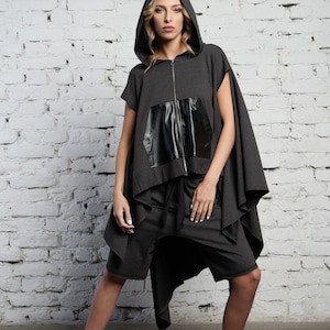Womens Two Piece Set / Tracksuit Set / Shorts and Top Set / Women Tracksuit Set / Plus Size Shorts / Asymmetric Tunic /  METJ0004