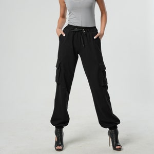 Pantalones cargo de trabajo para mujer, de algodón, con 8 bolsillos,  informal, estilo de combate militar, Negro, 2 : Ropa, Zapatos y Joyería 