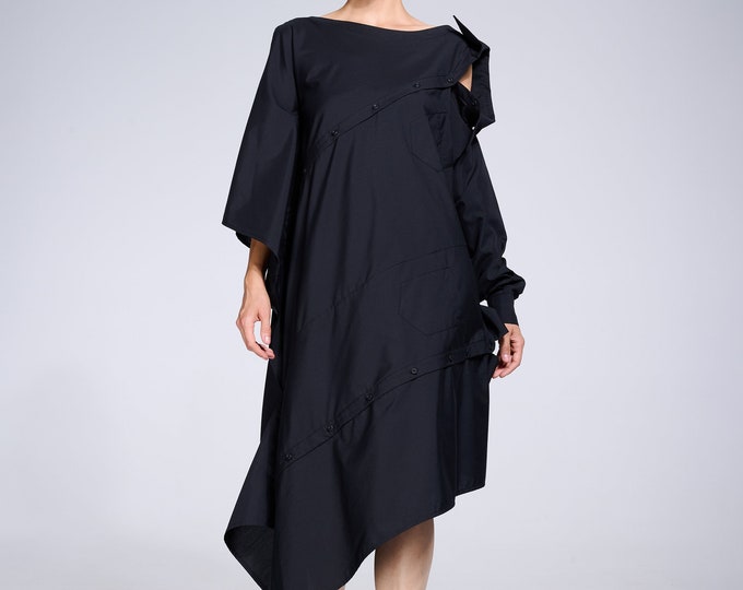 Maxi Shirt Dress / Futuristic Clothing / Cotton Shirt Dress / Cyberpunk Clothing / Avant Garde Clothing / Long Sleeves Kaftan METD0201