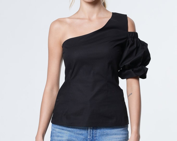 Formal Blouse / One Sleeve Blouse / Elegant Blouse / Elegant Top /One Shoulder Top /Off Shoulder Blouse /Cocktail Blouse  METT0249