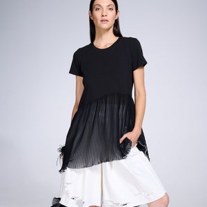 Asymmetrical Тop / Chiffon Tunic / Black Chiffon Tunic / Pleated Tunic / Loose Tunic Top / Pleated Shirt / Top with Folds / METT0223