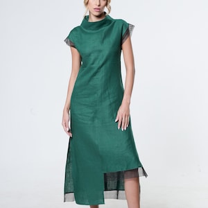 Asymmetrical Linen Dress In Green METD0219