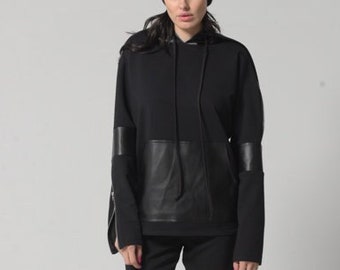Oversized Hoodie / Custom Hooded Sweatshirt / Plus Size Sweatshirt / Womens Oversized Hoodie / Plus Size Clothing / Leather Hoodie METT0207