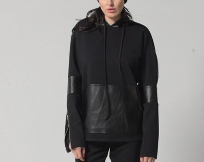 Oversized Hoodie / Custom Hooded Sweatshirt / Plus Size Sweatshirt / Womens Oversized Hoodie / Plus Size Clothing / Leather Hoodie METT0207
