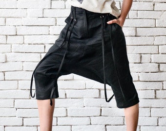 Loose Harem Pants / Black Linen Capris / Extravagant Pants / Plus Size Pants / Plus Size Clothing / Summer Linen Pants / Drop Crotch Pants