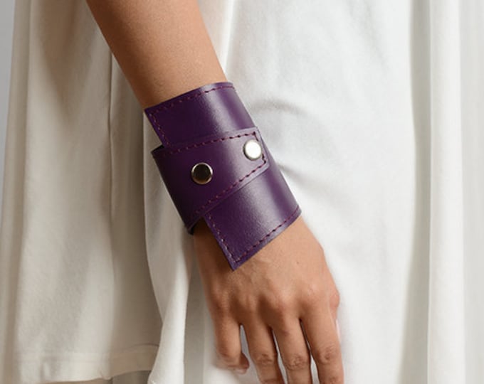 Purple Leather Extravagant Bracelet/Genuine Leather Bracelet/Purple Wrap Bracelet/Leather Wristband/Studded Leather Cuff/ METBR7