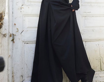 Black Maxi Pants / Wide Leg Long Pants / Oversize Skirt Pants / Hidden Pocket Pants by METAMORPHOZA