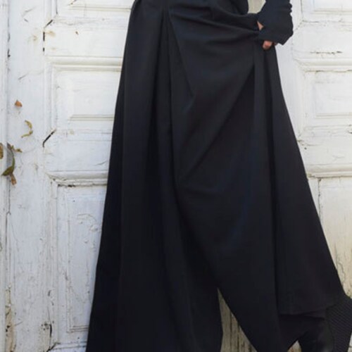 Black Maxi Pants / Wide Leg Long Pants / Oversize Skirt Pants / Hidden Pocket Pants by METAMORPHOZA