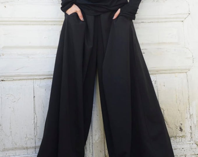 Long Loose Black Pants/Wide Leg Harem Pants/Black Oversize Skirt Pants/Black Maxi Pants/Side Pockets Pants/Long Maxi Pants METP0005