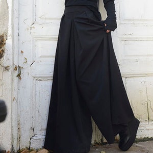 Black Maxi Pants / Wide Leg Long Pants / Oversize Skirt Pants / Hidden Pocket Pants by METAMORPHOZA