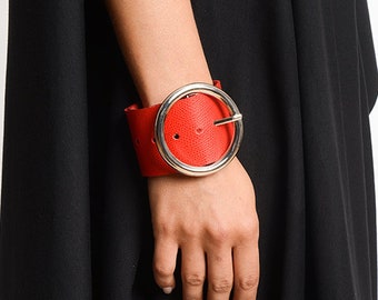 Wide Red Bracelet / Genuine Leather Bracelet /  Real Leather Accessory