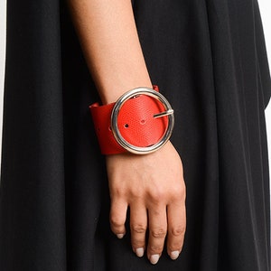 Wide Red Bracelet / Genuine Leather Bracelet /  Real Leather Accessory