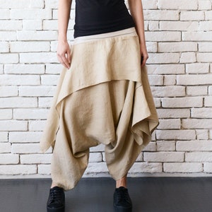 Linen Harem Pants/Beige Maxi Pants/Viscose Waist Skirt Pants/Extravagant Gypsy Pants/Linen Maxi Pants/Long Short Capris/Casual Trousers image 1