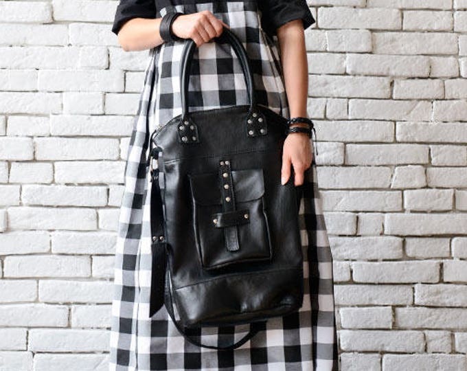 Black Genuine Leather Cross Body Bag/Extravagant Large Black Handbag/Studded Black Tote/Leather Maxi Bag/Black Leather Bag/Leather Purse