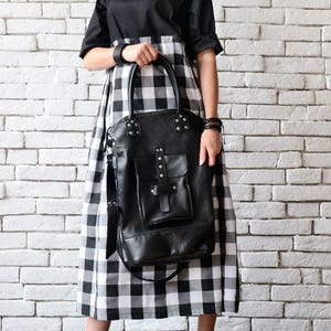 Black Genuine Leather Cross Body Bag/Extravagant Large Black Handbag/Studded Black Tote/Leather Maxi Bag/Black Leather Bag/ METB0025