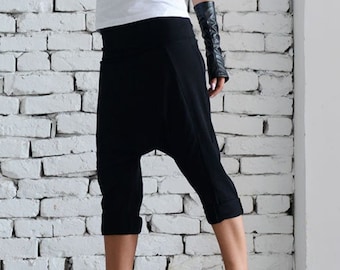 Black Cotton Casual Harem Pants by METAMORPHOZA METP0023