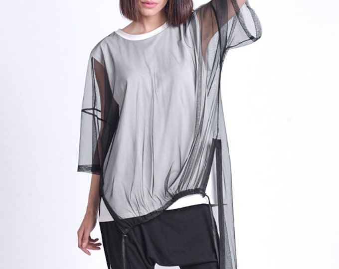 Plus Size Asymmetrical See Through Tunic by METAMORPHOZA