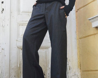 Black Office Pants, Wide Leg Pants -  New Zealand