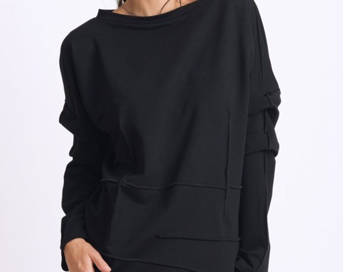 Black Tunic Top/Loose Maxi Tunic/Plus Size Clothing/Black Casual Shirt/Everyday Blouse/Oversized Top METT0113