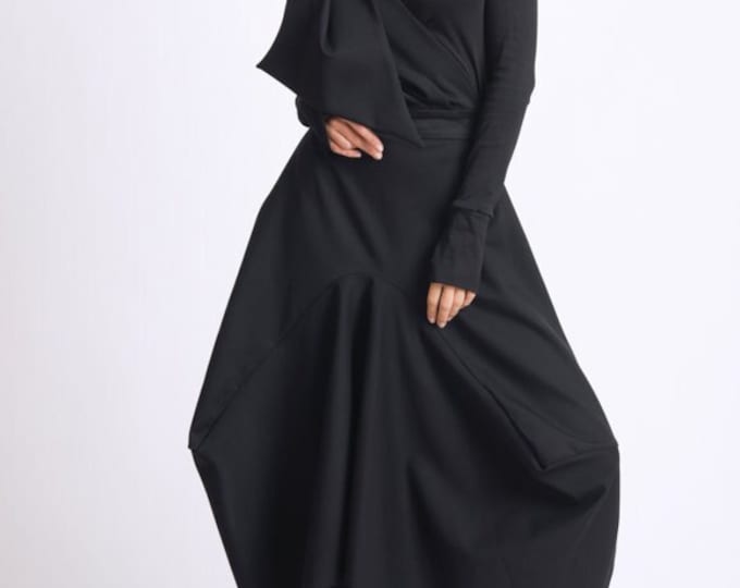 Asymmetric Black Skirt/Loose Long Skirt/Black Maxi Skirt/Extravagant Oversize Skirt/Avant Garde Jumpsuit Skirt/Black Maxi Skirt METSk0014