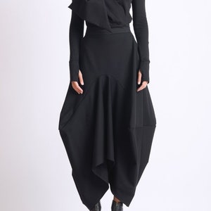 Asymmetric Black Skirt/Loose Long Skirt/Black Maxi Skirt/Extravagant Oversize Skirt/Avant Garde Jumpsuit Skirt/Black Maxi Skirt METSk0014