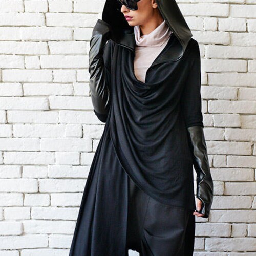 Black Loose Cardigan/hooded Tunic 