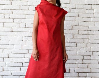 Red Asymmetric Dress/Extravagant Clothing/Casual Summer Dress/Red Sleeveless Dress/Red Long Tunic/Summer Party Dress/Sleeveless Dress