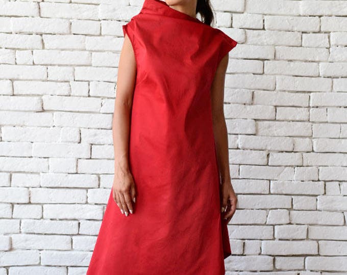 Red Asymmetric Dress/Extravagant Clothing/Casual Summer Dress/Red Sleeveless Dress/Red Long Tunic/Summer Party Dress METD0083