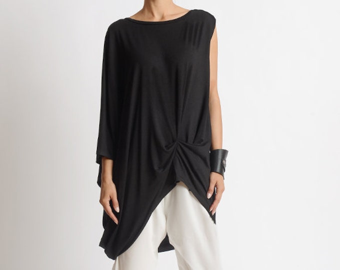 Black Asymmetric Tunic/Black Maxi Top/Plus Size Tunic Top/Extravagant Everyday Blouse/Oversize Black Tunic/Black Casual Loose Shirt METT0111